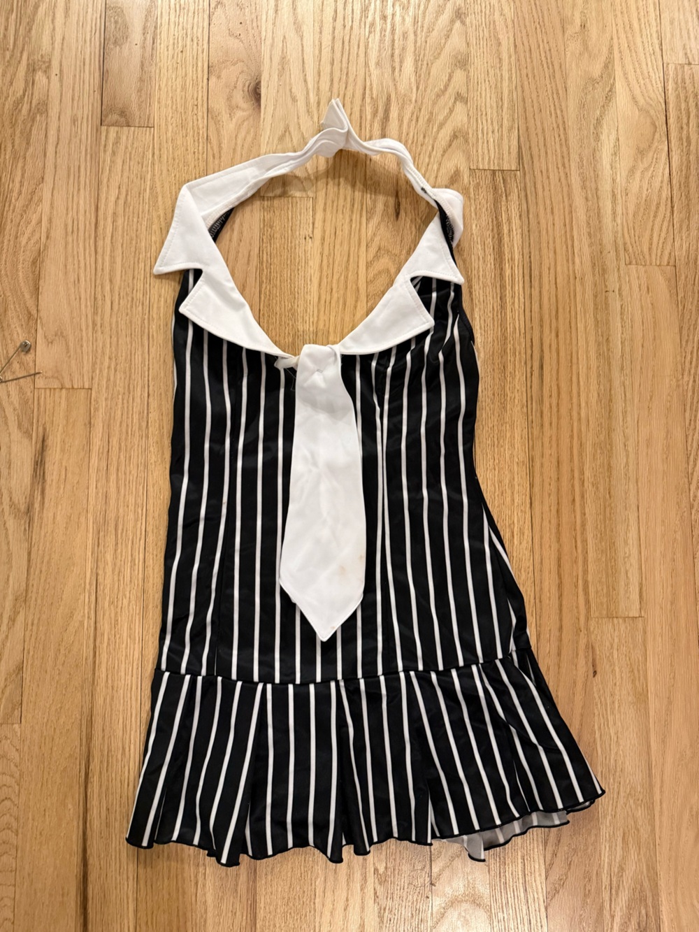 Halloween costume - gangster- mob Black and White Striped Tie-Front Women's Top